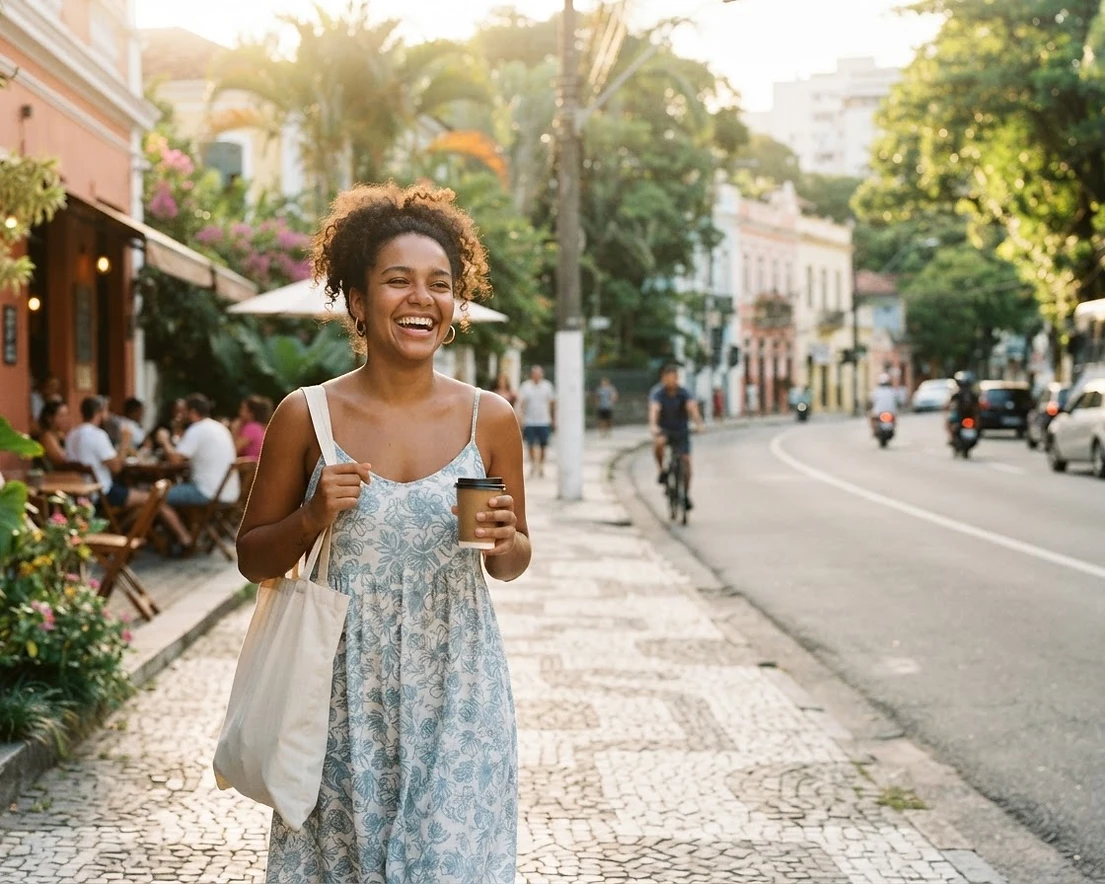 Pessoa sorrindo em ambiente urbano em Cariacica, Espírito Santo